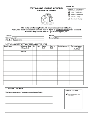 Housing Authority Personal Declaration Form