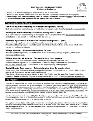 Fort Collins Housing Authority Waiting List Application