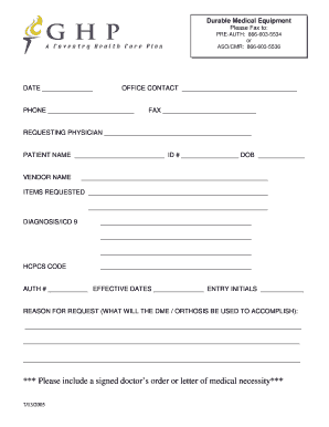 Durable Medical Equipment Pre-Authorization Form