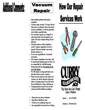 Vacuum Repair Work Request Form