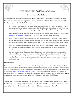 Stone Brewing Limousine & Bus Policies