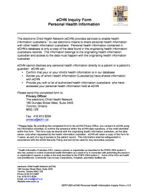 eCHN Personal Health Information Inquiry Form