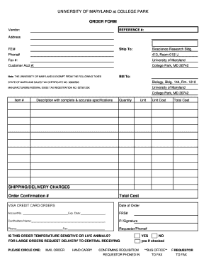 University of Maryland Order Form