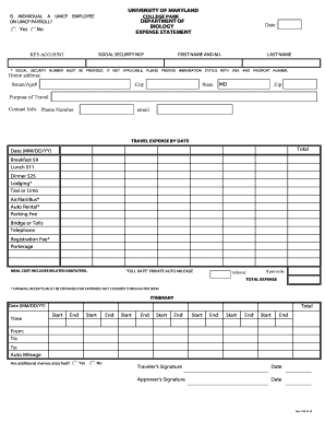 University of Maryland Travel Expense Statement