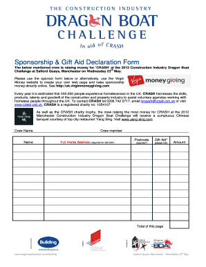 Sponsorship & Gift Aid Declaration Form