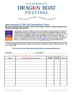 Sponsorship & Gift Aid Declaration Form