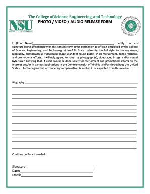 Photo Video Audio Release Form