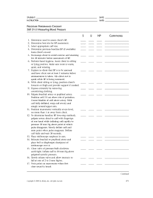 Procedure Performance Checklist for Measuring Blood Pressure