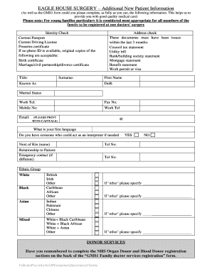 Eagle House Surgery New Patient Information Form