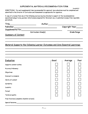 Supplemental Materials Recommendation Form
