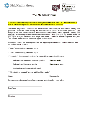 Not My Patient Form