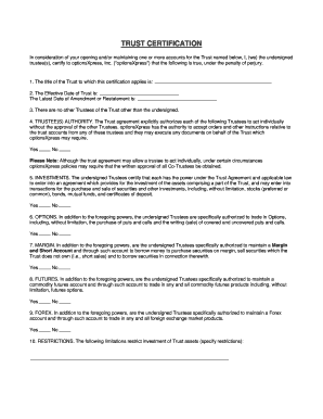 Trust Certification Form