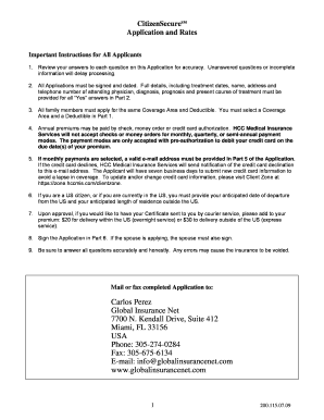 CitizenSecureSM Health Insurance Application