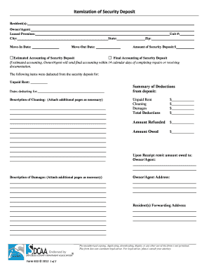 Itemization of Security Deposit Form
