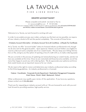 La Tavola Industry Account Packet