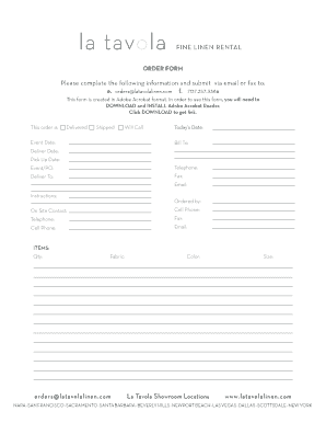 La Tavola Linen Rental Order Form