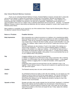 Restwell Mattress Customer Service Request Form