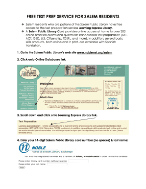 Salem Public Library Test Prep Service