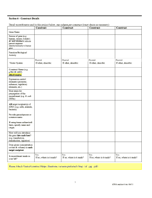 Recombinant DNA Construct Details Form