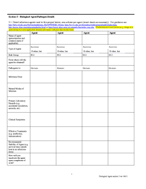Biological Agent Pathogen Details Form