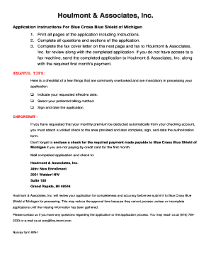 Blue Cross Blue Shield of Michigan Enrollment Application