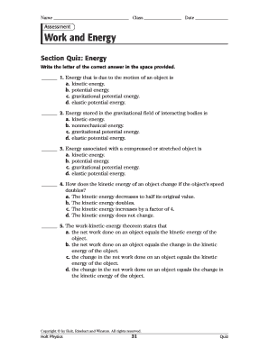 Physics Energy Quiz