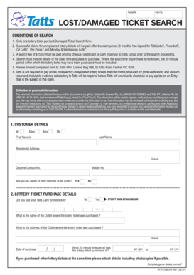 Lost/Damaged Lottery Ticket Search Form