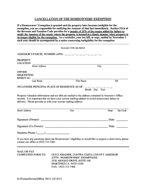 Homeowners Exemption Cancellation Form