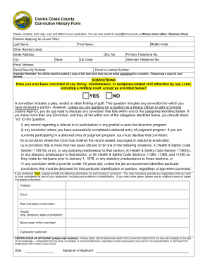 Contra Costa County Conviction History Form