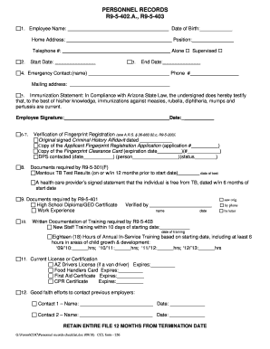 Arizona Personnel Records Checklist