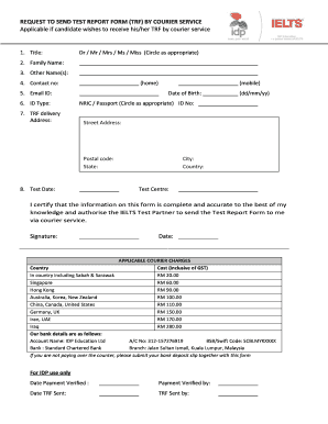 IELTS Test Report Form Courier Request