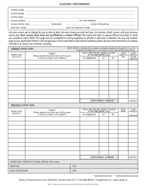 Academic Performance Form