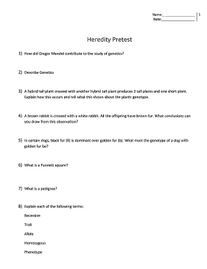 Heredity Pretest Form