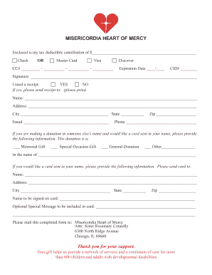 Misericordia Heart of Mercy Donation Form