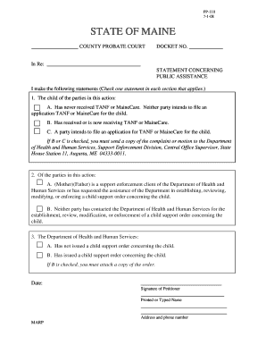 Maine Public Assistance Statement Form