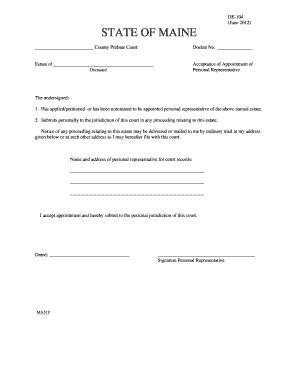 Maine Acceptance of Appointment of Personal Representative