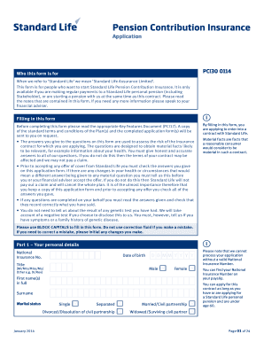 Standard Life Pension Contribution Insurance Application