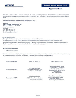 Amundi Money Market Fund Application Form