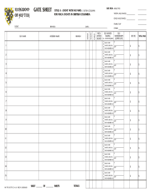 NSCA Event Gate Sheet