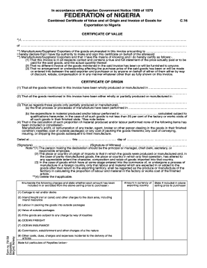 Nigerian Certificate of Value and Origin