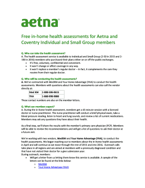 Free in-home health assessments for Aetna and