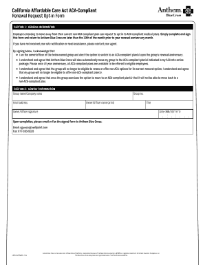California ACA-Compliant Renewal Request Form