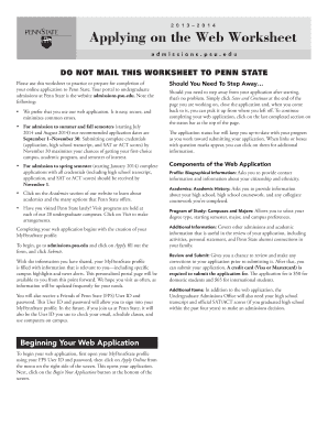 Penn State Undergraduate Application Worksheet