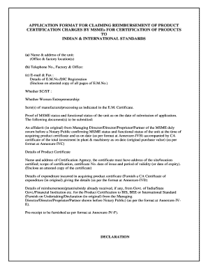 MSME Product Certification Reimbursement Application