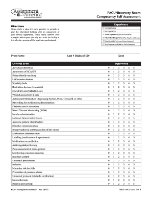 PACU Recovery Room Competency Self Assessment Form