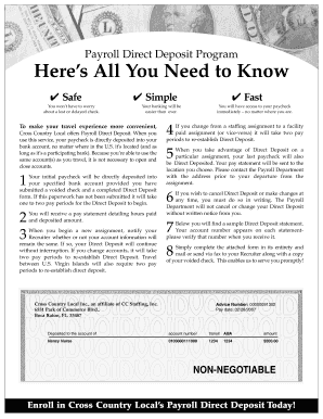 Cross Country Local Payroll Direct Deposit Form