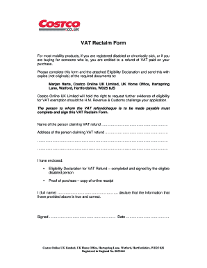 UK VAT Reclaim Form for Disabled Persons