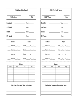 Child Care Daily Record Form