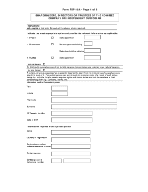 Form FSP 10A - Shareholder and Director Information