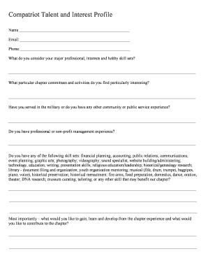 Compatriot Talent and Interest Profile Form